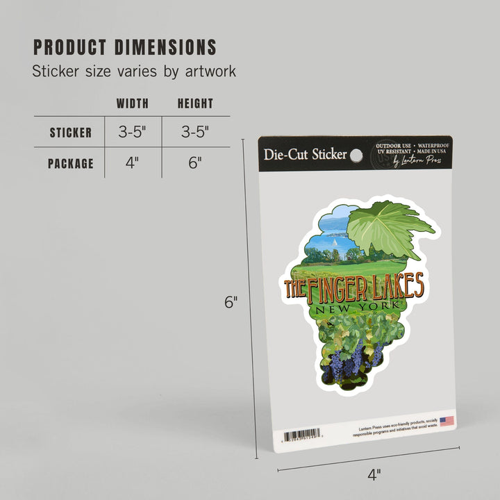 Finger Lakes, New York, Vineyard Scene, Contour, Lantern Press Artwork, Vinyl Sticker - Lantern Press