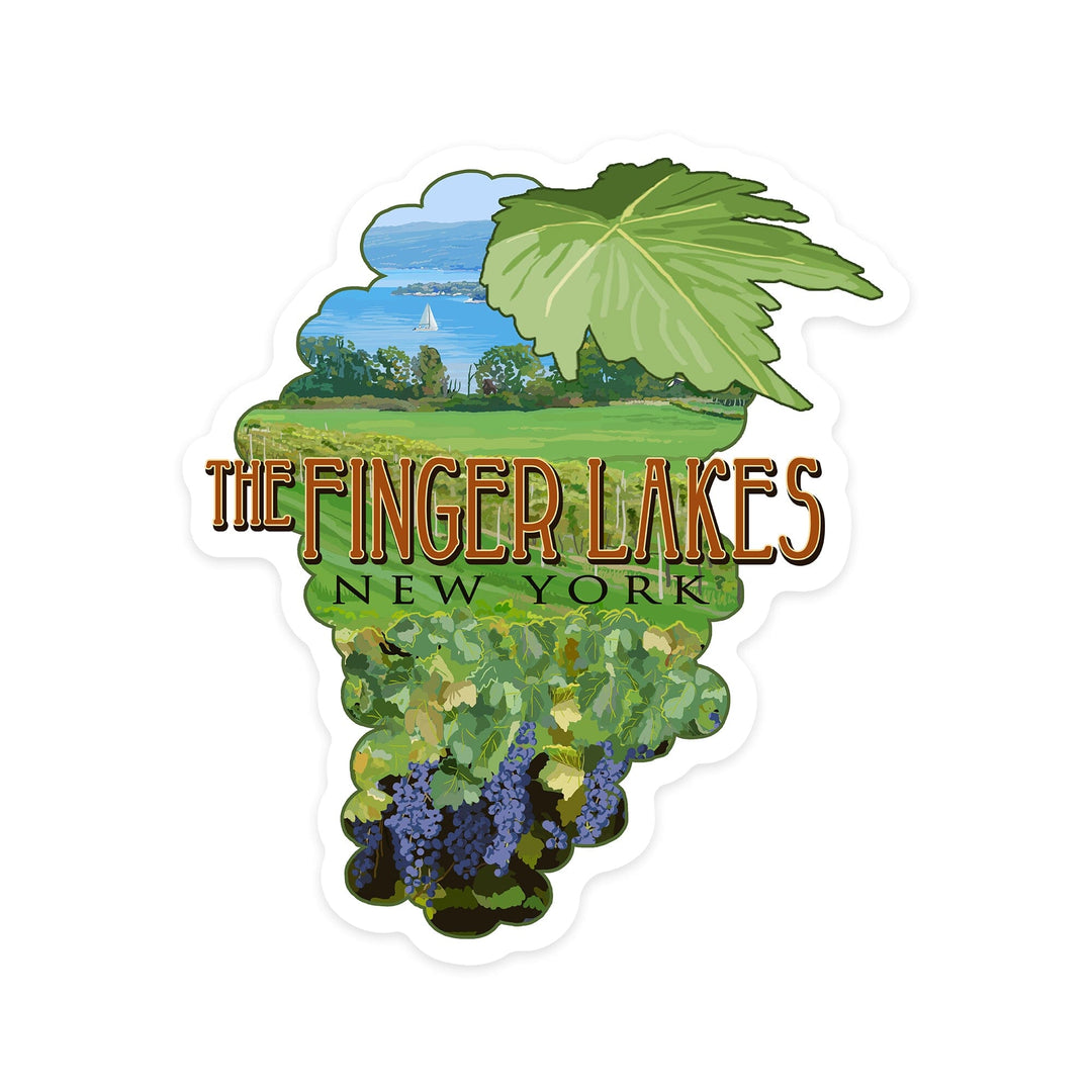 Finger Lakes, New York, Vineyard Scene, Contour, Lantern Press Artwork, Vinyl Sticker - Lantern Press