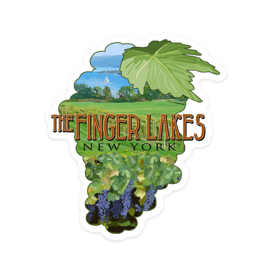 Finger Lakes, New York, Vineyard Scene, Contour, Lantern Press Artwork, Vinyl Sticker - Lantern Press