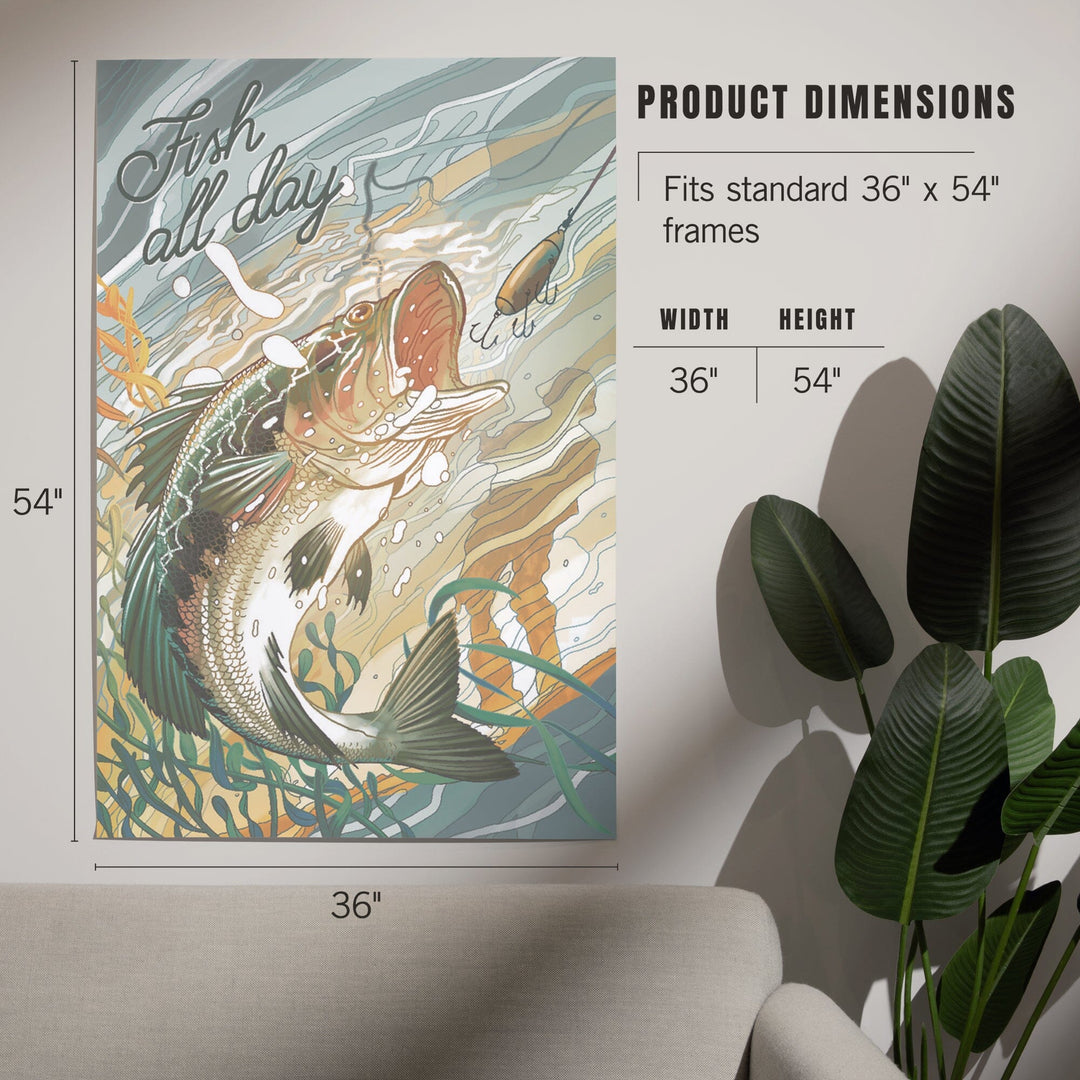 Fish All Day, Bass, Art & Giclee Prints Art Lantern Press