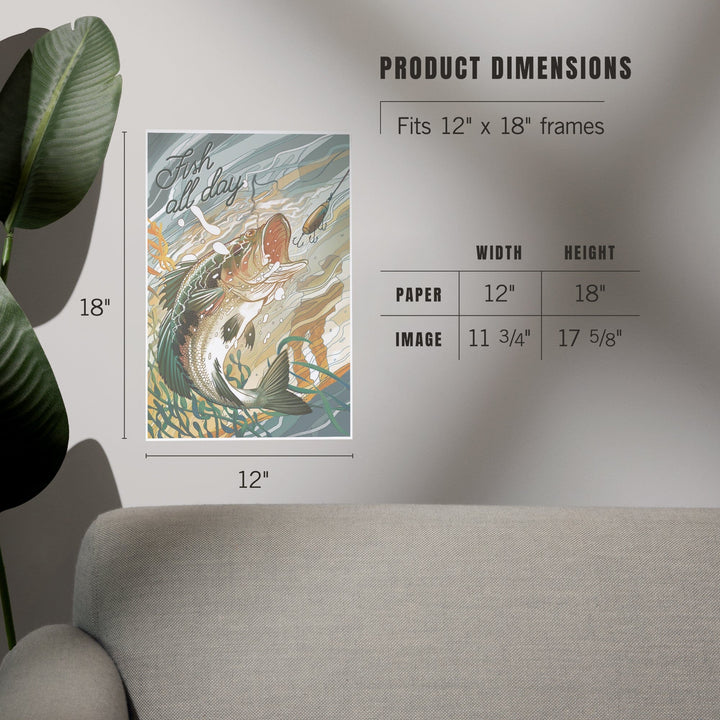 Fish All Day, Bass, Art & Giclee Prints Art Lantern Press