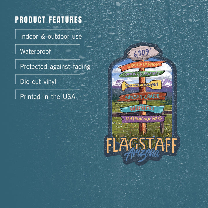 Flagstaff, Arizona, Destination Signpost, Contour, Lantern Press Artwork, Vinyl Sticker - Lantern Press