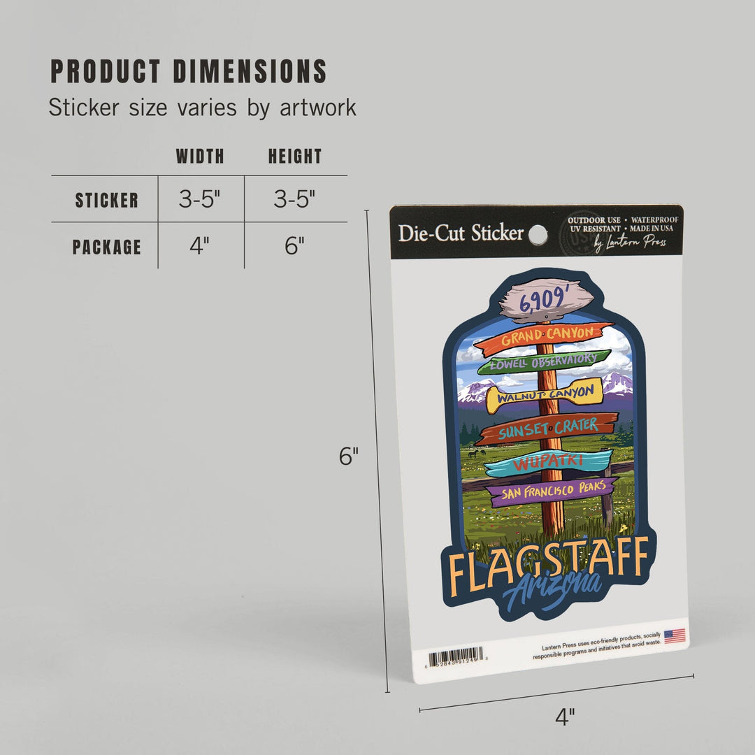 Flagstaff, Arizona, Destination Signpost, Contour, Lantern Press Artwork, Vinyl Sticker - Lantern Press