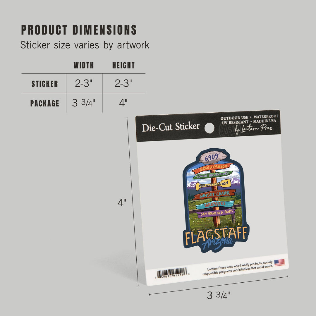Flagstaff, Arizona, Destination Signpost, Contour, Lantern Press Artwork, Vinyl Sticker - Lantern Press