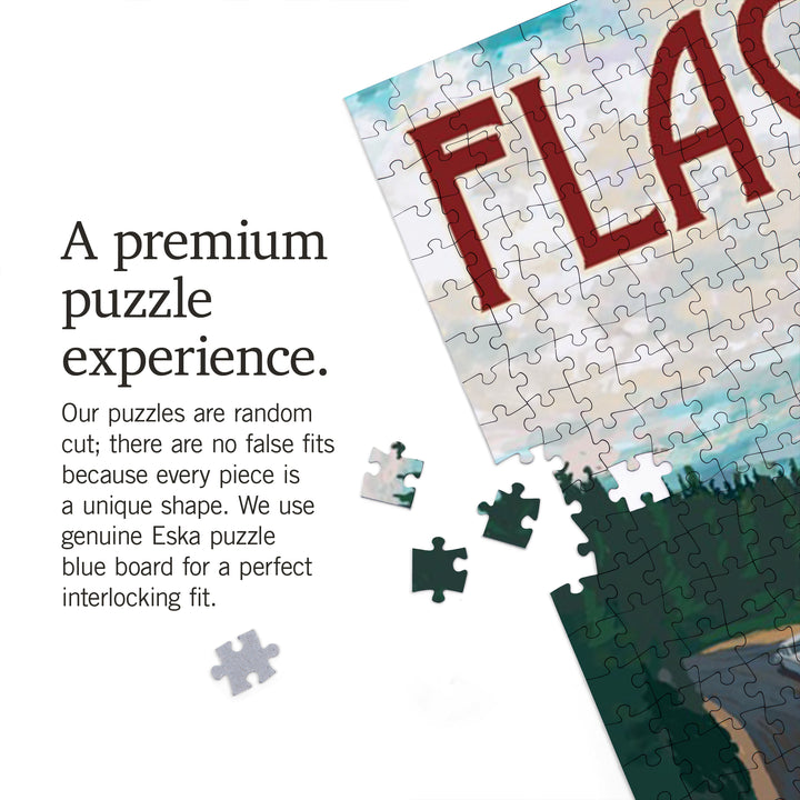 Flagstaff, Arizona, Retro Camper on Road, Jigsaw Puzzle Puzzle Lantern Press