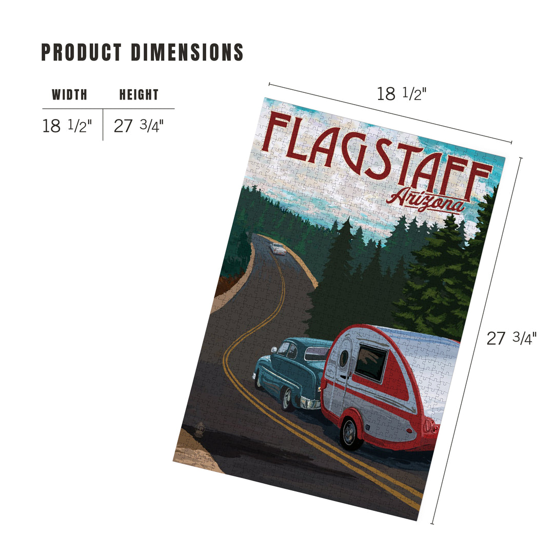 Flagstaff, Arizona, Retro Camper on Road, Jigsaw Puzzle Puzzle Lantern Press
