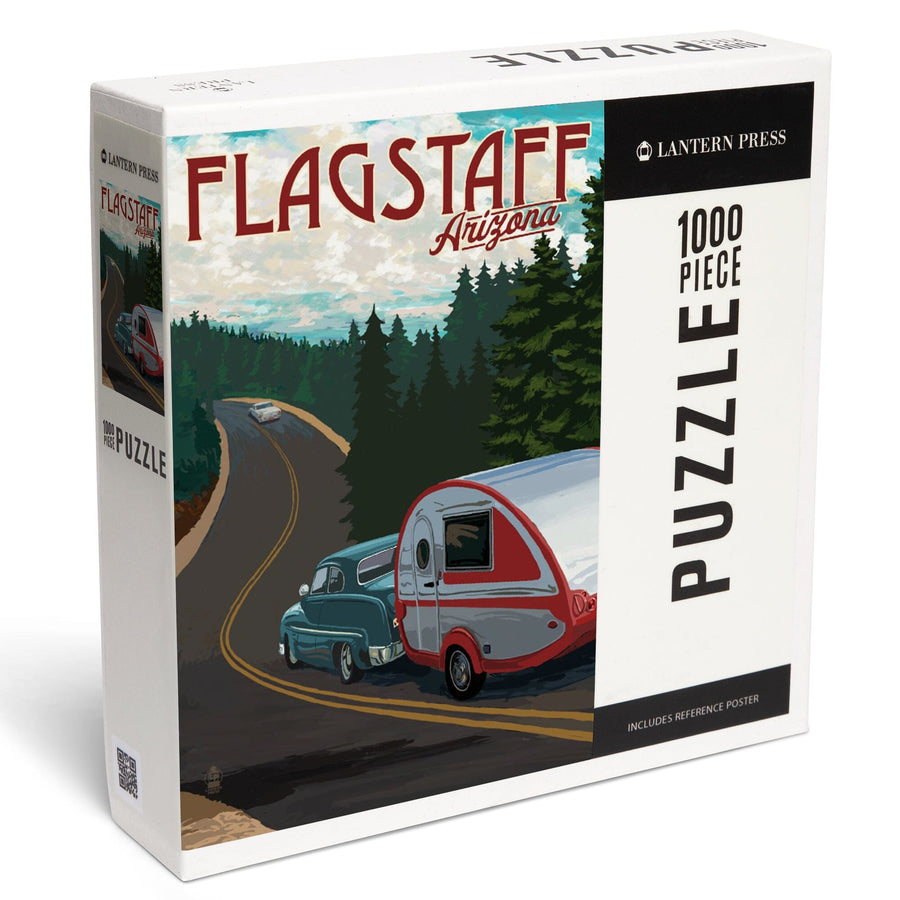 Flagstaff, Arizona, Retro Camper on Road, Jigsaw Puzzle Puzzle Lantern Press
