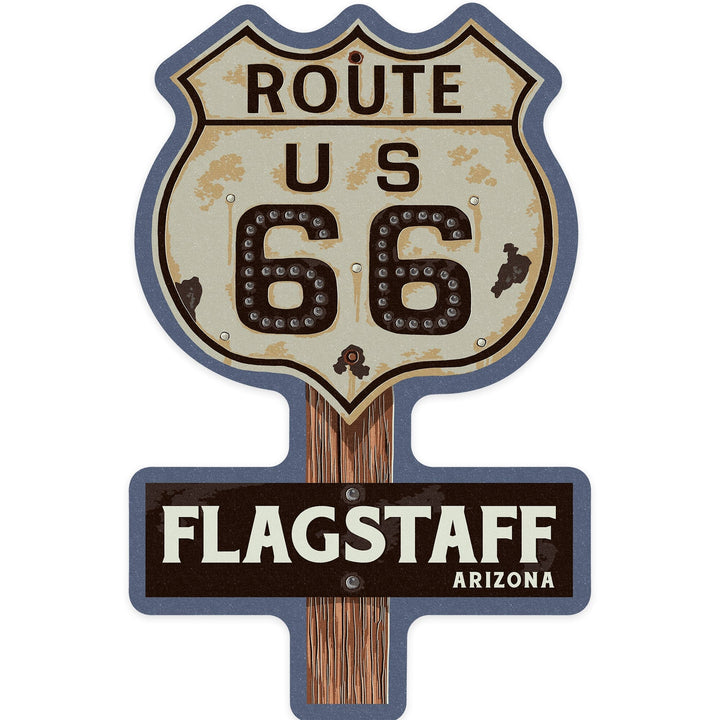 Flagstaff, Arizona, Route 66, Letterpress, Contour, Vinyl Sticker Sticker Lantern Press