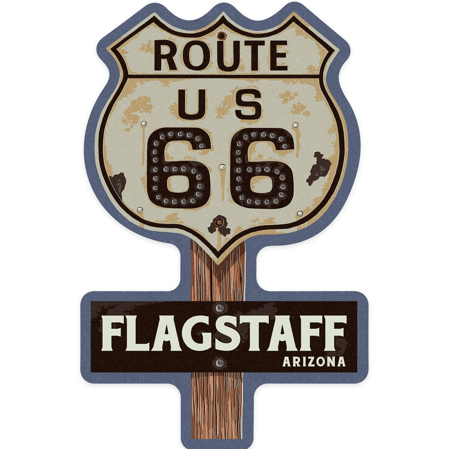 Flagstaff, Arizona, Route 66, Letterpress, Contour, Vinyl Sticker Sticker Lantern Press