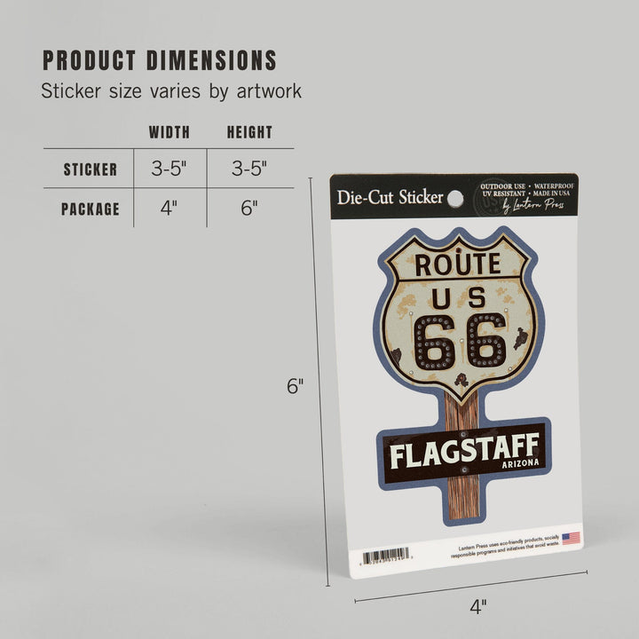 Flagstaff, Arizona, Route 66, Letterpress, Contour, Vinyl Sticker Sticker Lantern Press