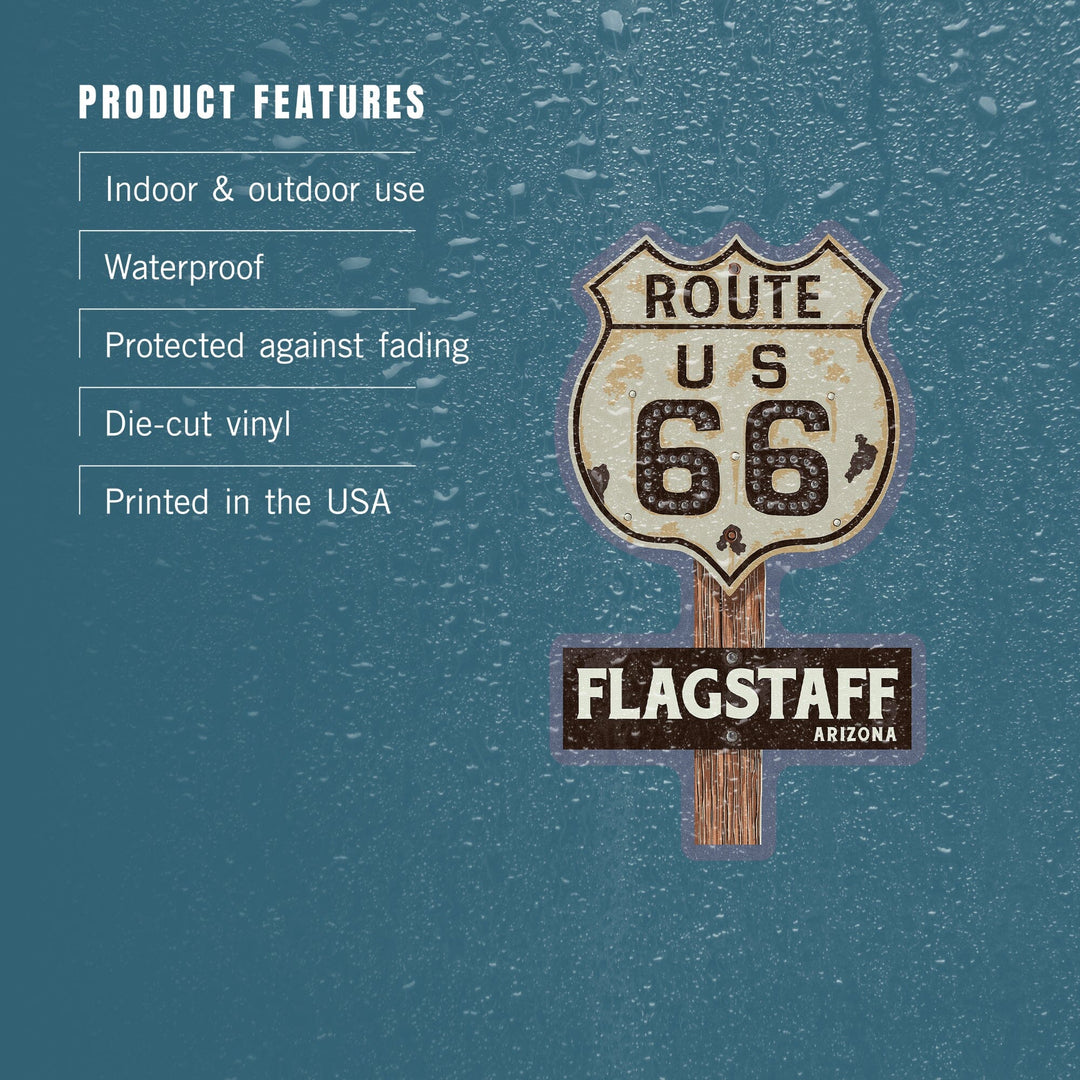 Flagstaff, Arizona, Route 66, Letterpress, Contour, Vinyl Sticker Sticker Lantern Press