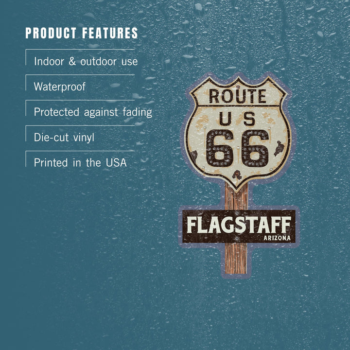 Flagstaff, Arizona, Route 66, Letterpress, Contour, Vinyl Sticker Sticker Lantern Press