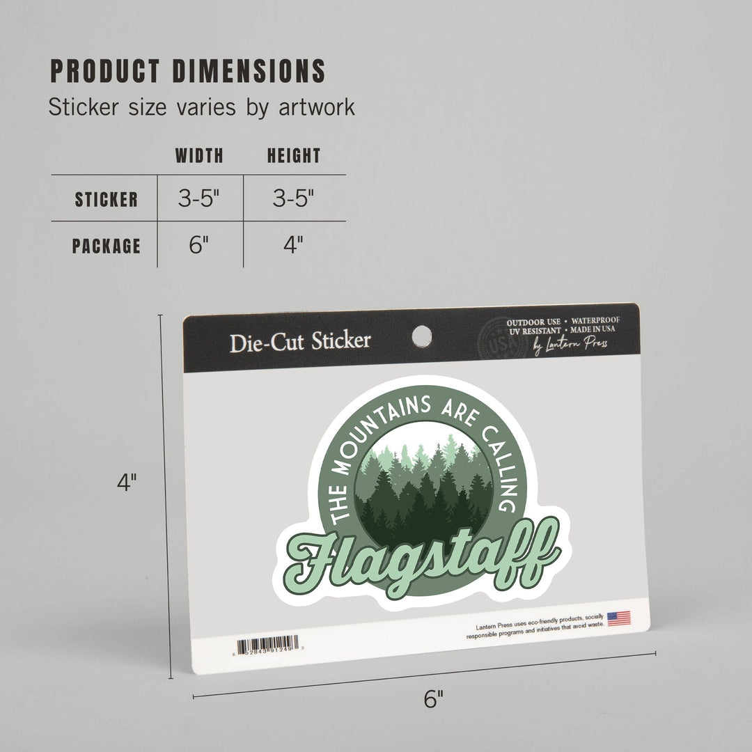Flagstaff, Arizona, The Mountains are Calling, Pine Forest, Contour, Lantern Press Artwork, Vinyl Sticker - Lantern Press