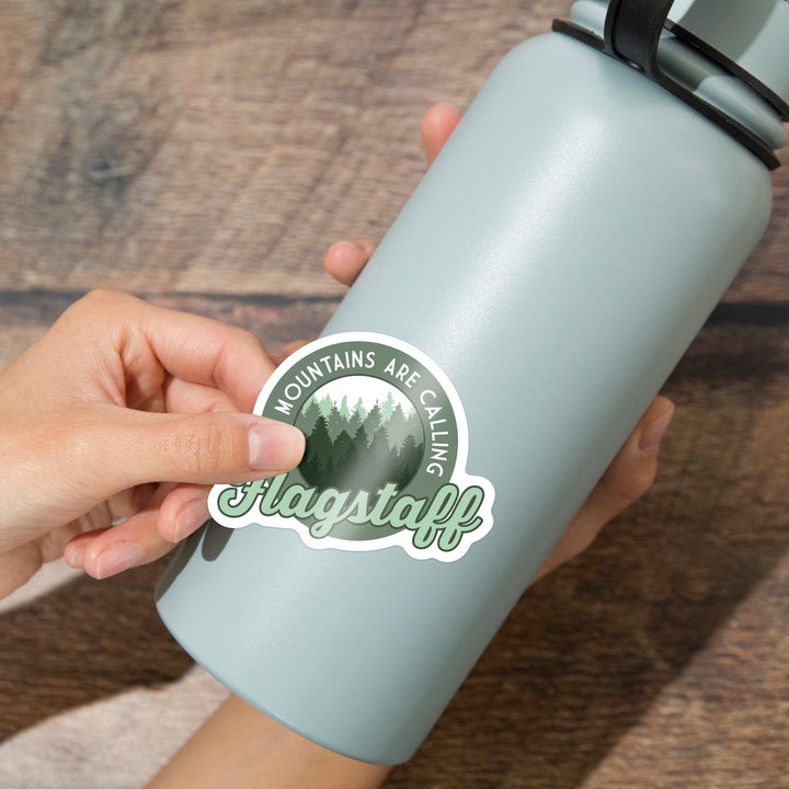 Flagstaff, Arizona, The Mountains are Calling, Pine Forest, Contour, Lantern Press Artwork, Vinyl Sticker - Lantern Press