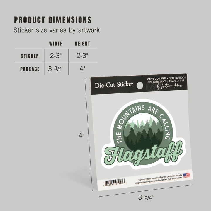 Flagstaff, Arizona, The Mountains are Calling, Pine Forest, Contour, Lantern Press Artwork, Vinyl Sticker - Lantern Press