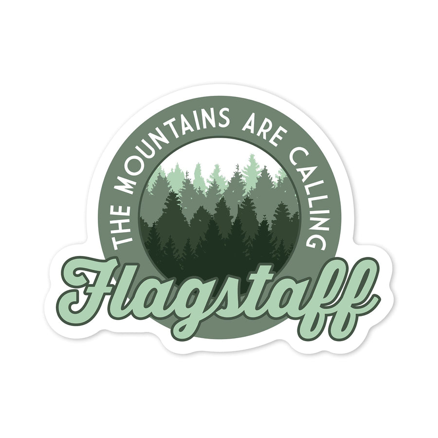 Flagstaff, Arizona, The Mountains are Calling, Pine Forest, Contour, Lantern Press Artwork, Vinyl Sticker - Lantern Press