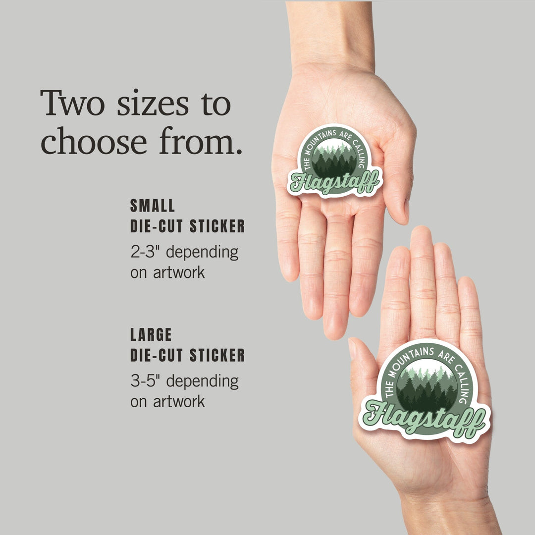 Flagstaff, Arizona, The Mountains are Calling, Pine Forest, Contour, Lantern Press Artwork, Vinyl Sticker - Lantern Press