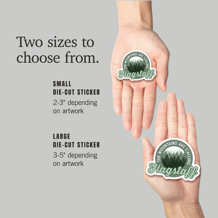 Flagstaff, Arizona, The Mountains are Calling, Pine Forest, Contour, Lantern Press Artwork, Vinyl Sticker - Lantern Press