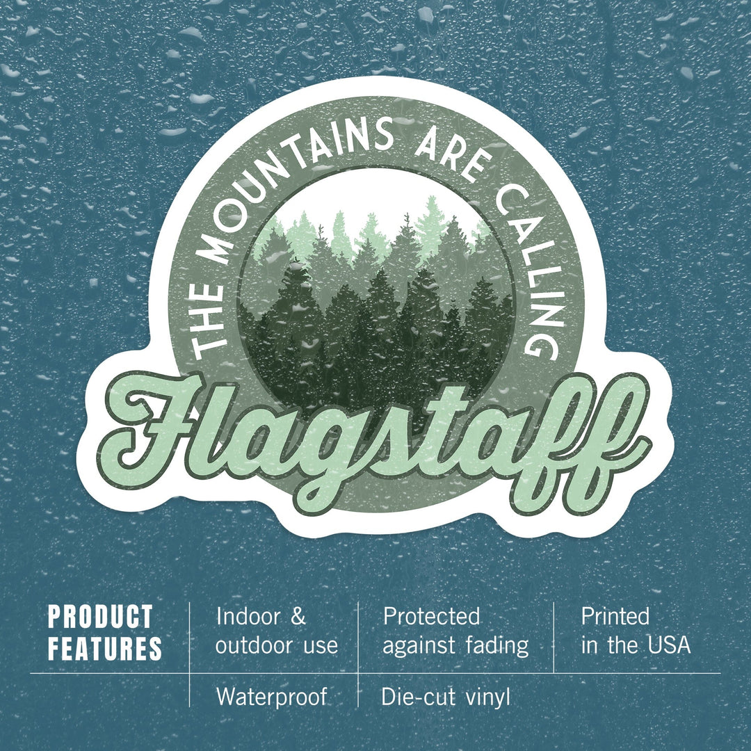 Flagstaff, Arizona, The Mountains are Calling, Pine Forest, Contour, Lantern Press Artwork, Vinyl Sticker - Lantern Press