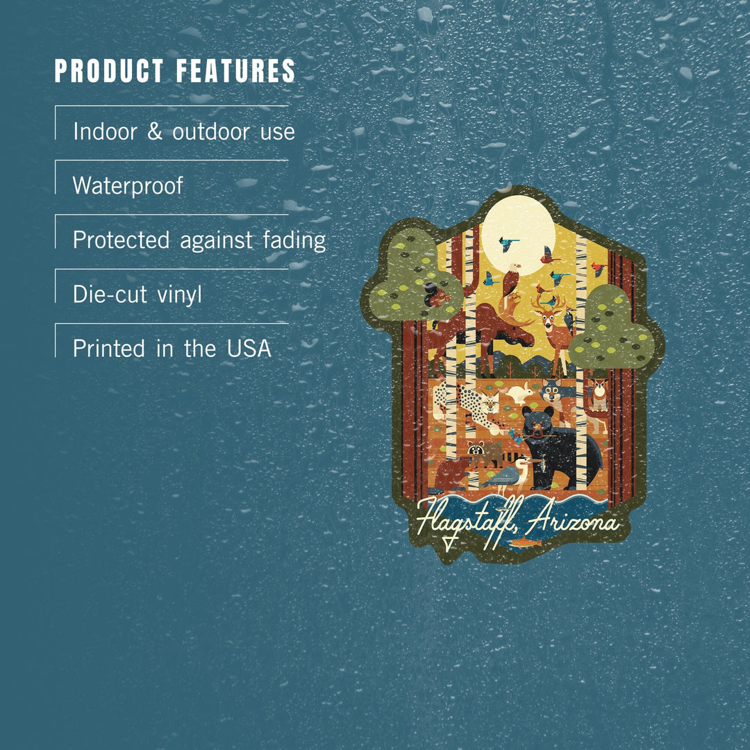 Flagstaff, Arizona, Woodland Animals, Geo, Contour, Vinyl Sticker - Lantern Press