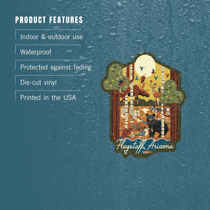 Flagstaff, Arizona, Woodland Animals, Geo, Contour, Vinyl Sticker - Lantern Press