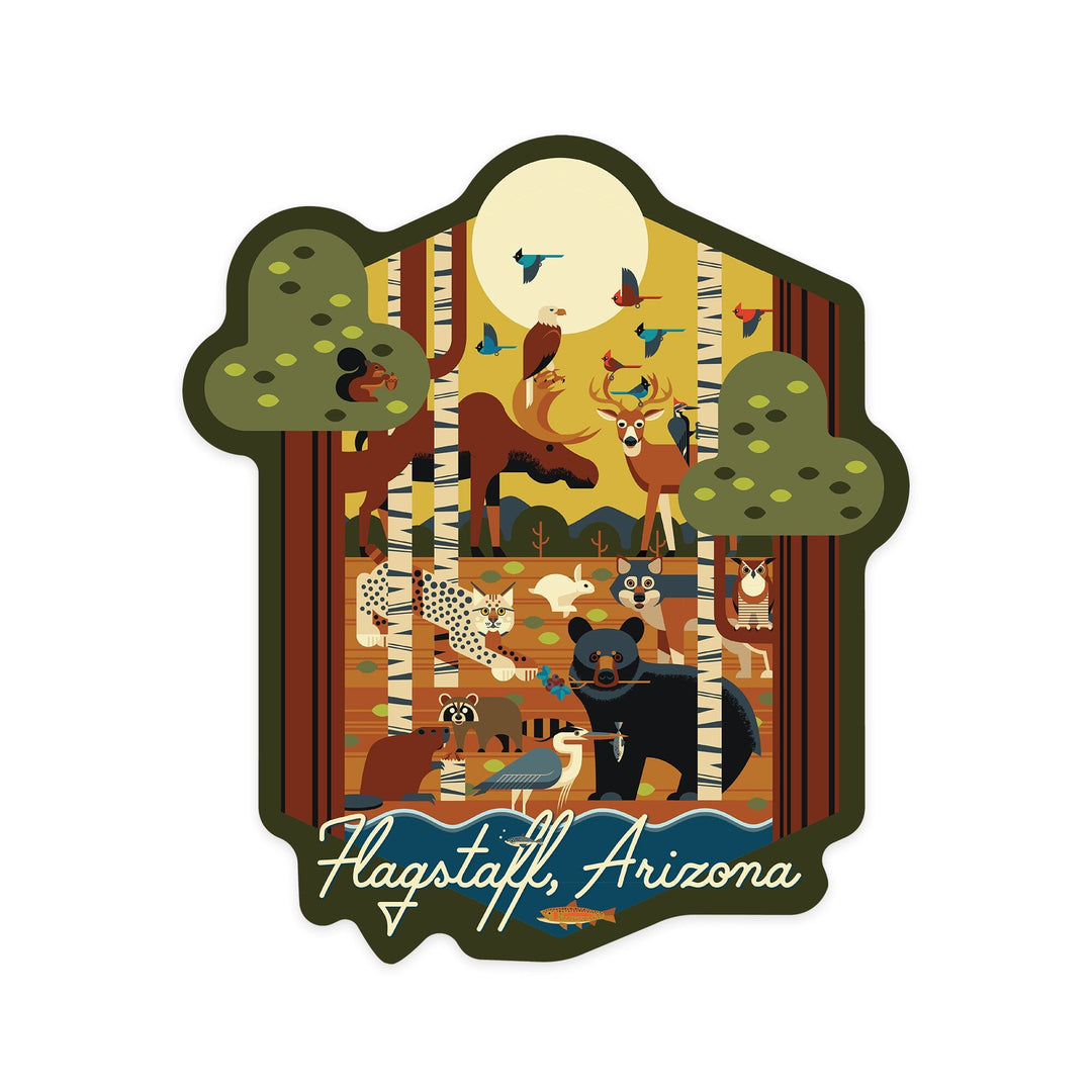 Flagstaff, Arizona, Woodland Animals, Geo, Contour, Vinyl Sticker - Lantern Press