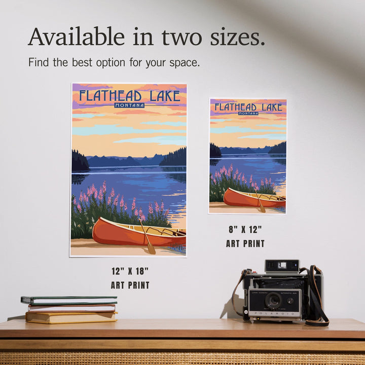 Flathead Lake, Montana, Canoe and Lake, Art & Giclee Prints - Lantern Press