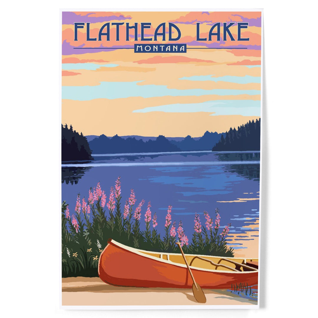 Flathead Lake, Montana, Canoe and Lake, Art & Giclee Prints - Lantern Press