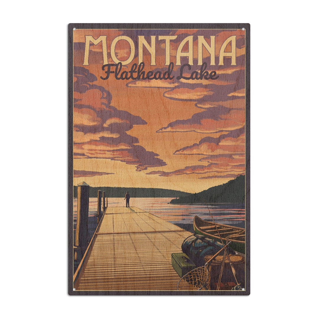 Flathead Lake, Montana, Dock & Lake Scene, Lantern Press Artwork, Wood Signs and Postcards - Lantern Press