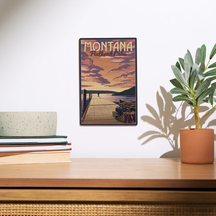 Flathead Lake, Montana, Dock & Lake Scene, Lantern Press Artwork, Wood Signs and Postcards - Lantern Press