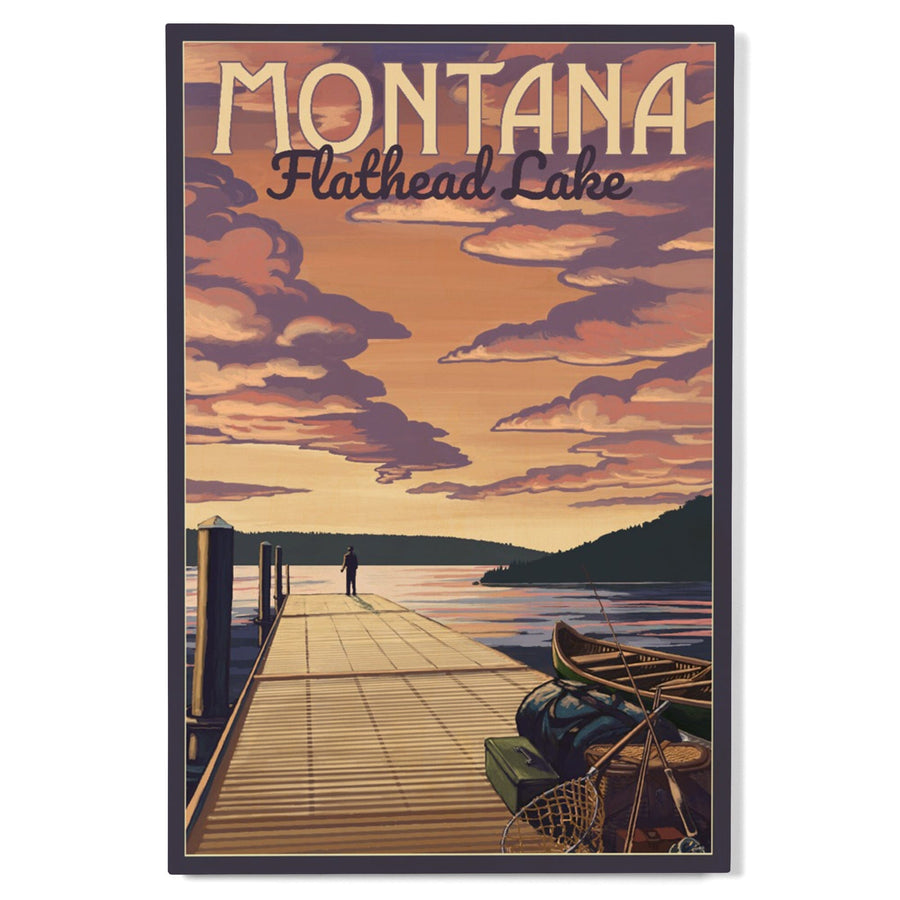 Flathead Lake, Montana, Dock & Lake Scene, Lantern Press Artwork, Wood Signs and Postcards - Lantern Press