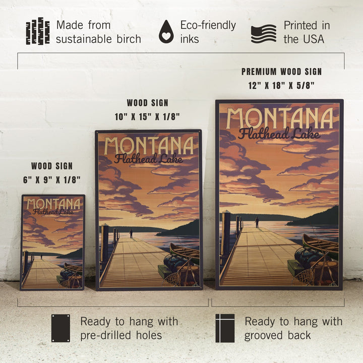 Flathead Lake, Montana, Dock & Lake Scene, Lantern Press Artwork, Wood Signs and Postcards - Lantern Press