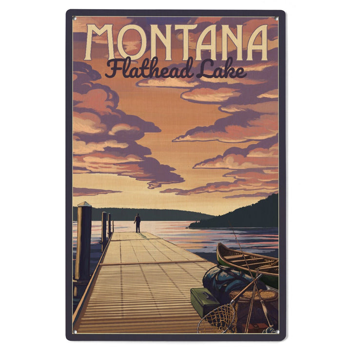 Flathead Lake, Montana, Dock & Lake Scene, Lantern Press Artwork, Wood Signs and Postcards - Lantern Press
