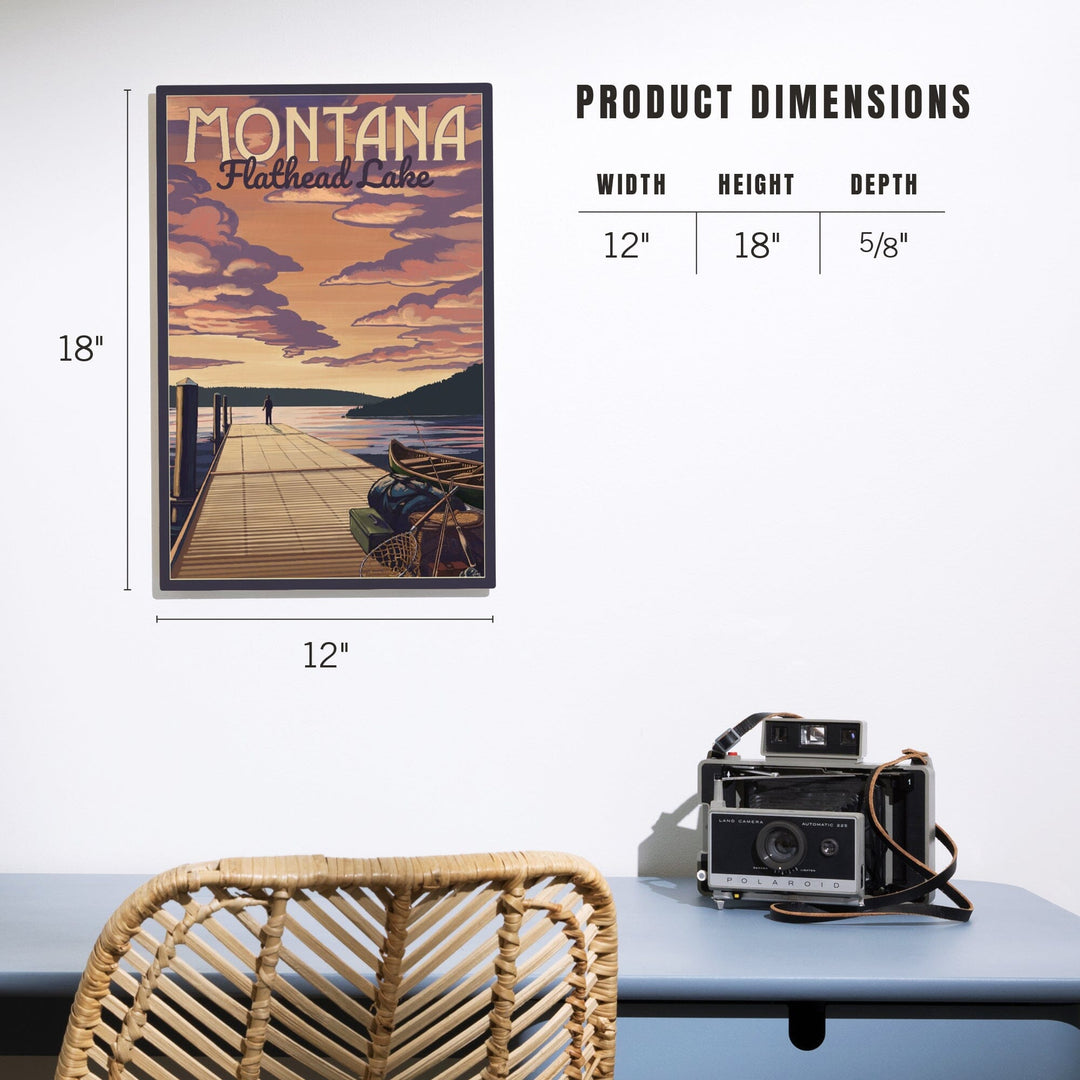 Flathead Lake, Montana, Dock & Lake Scene, Lantern Press Artwork, Wood Signs and Postcards - Lantern Press