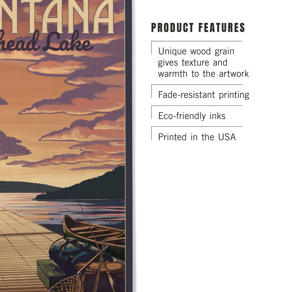 Flathead Lake, Montana, Dock & Lake Scene, Lantern Press Artwork, Wood Signs and Postcards - Lantern Press