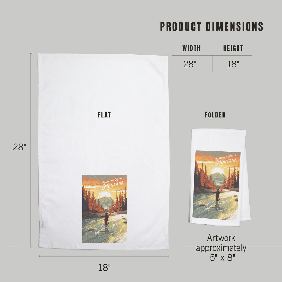 Flathead River, Montana, Get Outside Series, This is Living, Fishing with Mountain, Organic Cotton Kitchen Tea Towels Kitchen Lantern Press