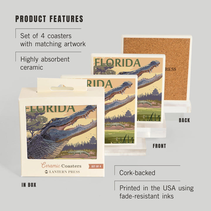 Florida, Alligator Scene, Coasters Coasters Lantern Press