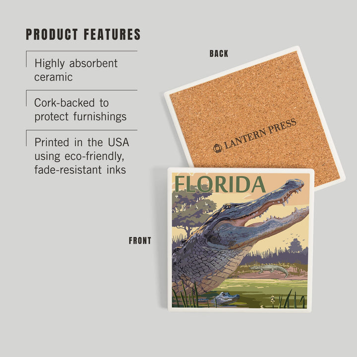 Florida, Alligator Scene, Coasters Coasters Lantern Press