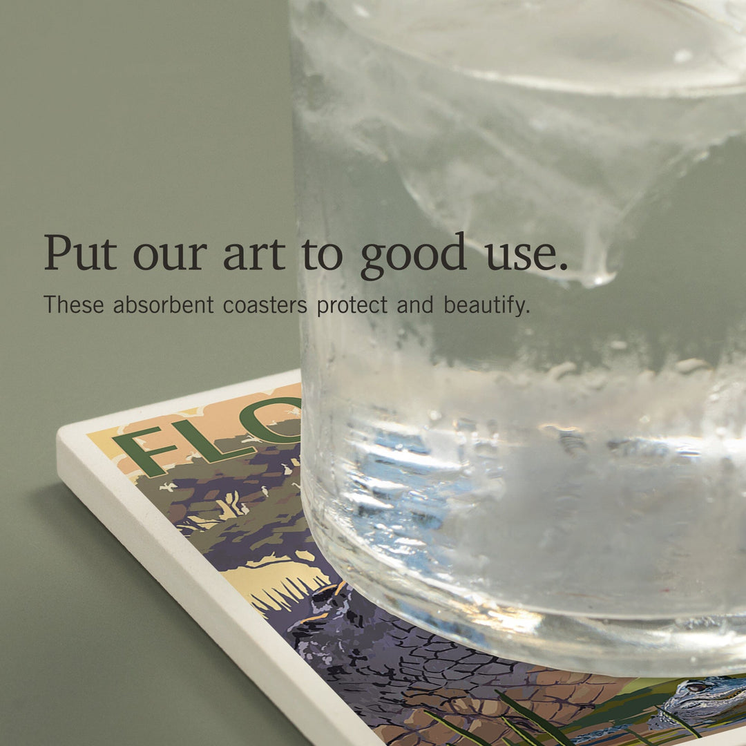 Florida, Alligator Scene, Coasters Coasters Lantern Press