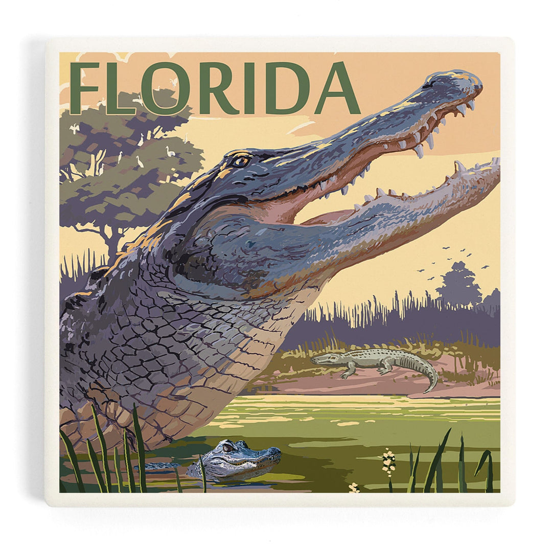 Florida, Alligator Scene, Coasters Coasters Lantern Press