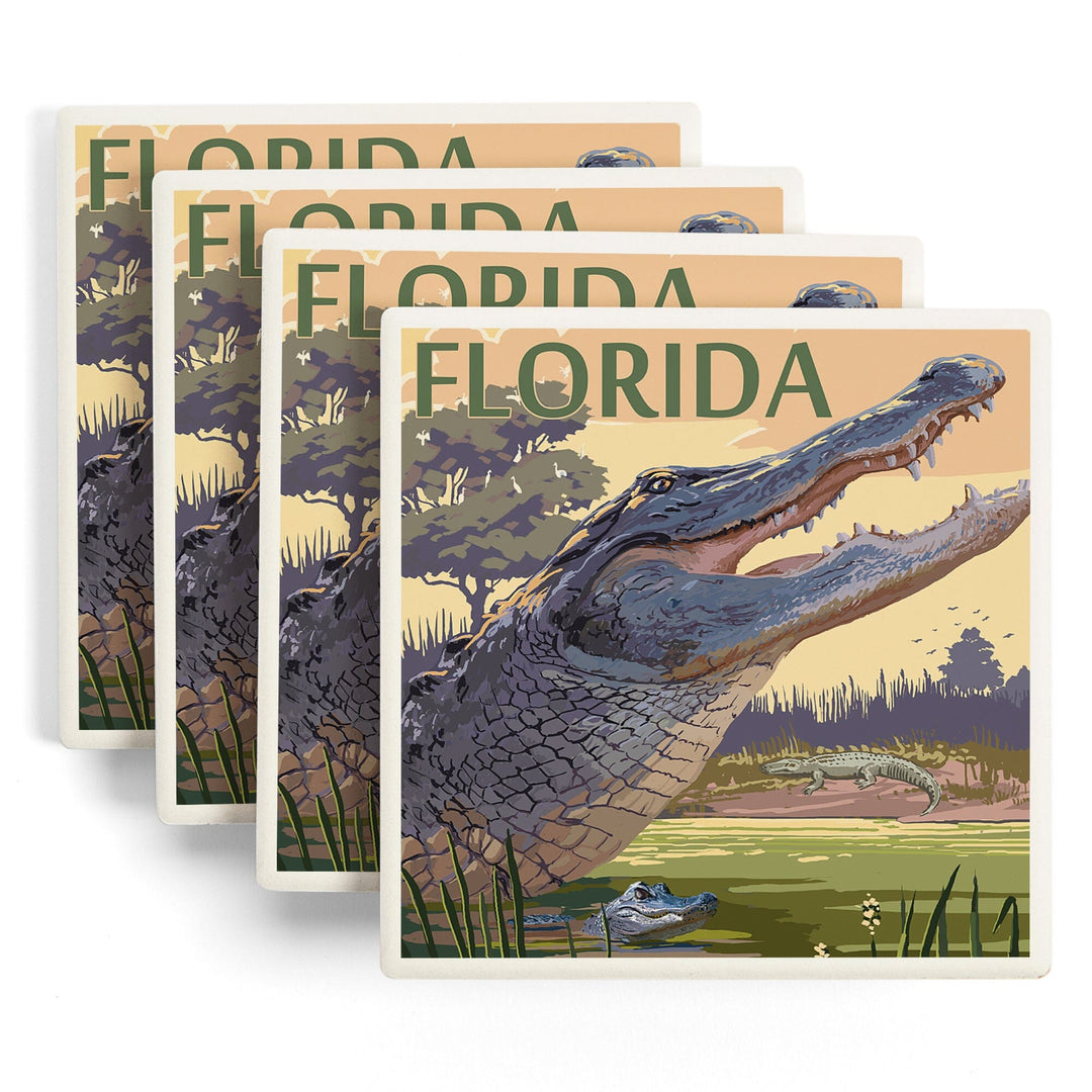 Florida, Alligator Scene, Coasters Coasters Lantern Press