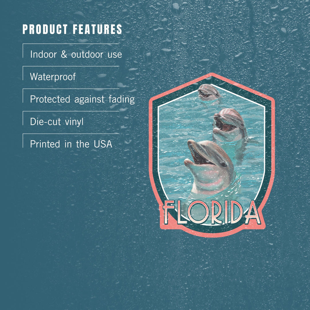 Florida, Dolphin Trio, Contour, Vinyl Sticker Sticker Lantern Press