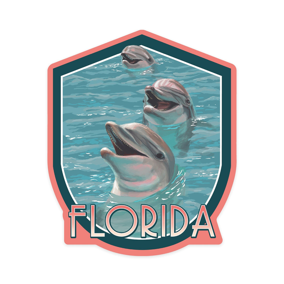 Florida, Dolphin Trio, Contour, Vinyl Sticker Sticker Lantern Press