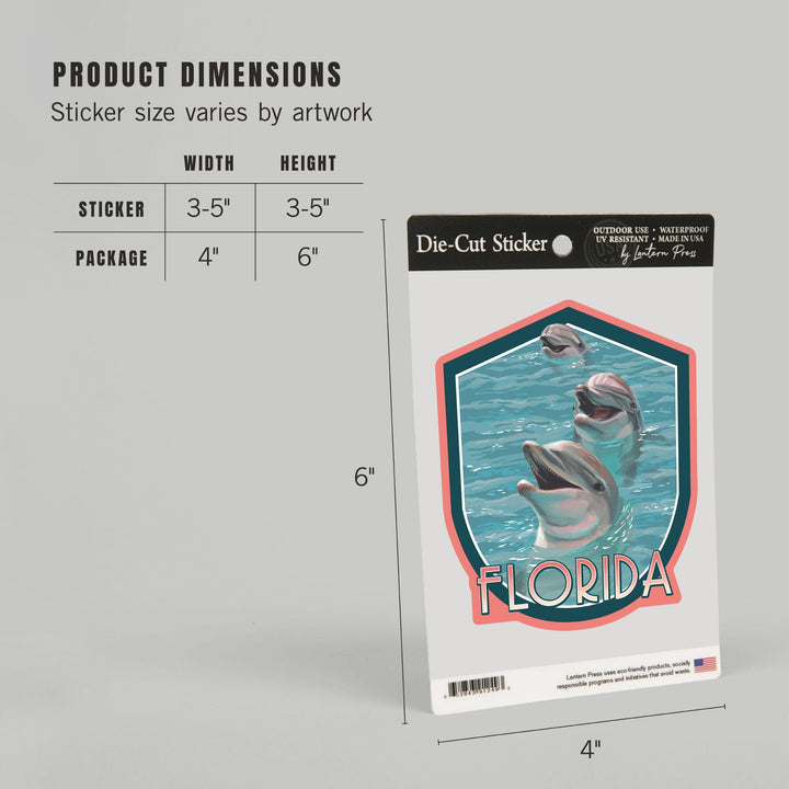 Florida, Dolphin Trio, Contour, Vinyl Sticker Sticker Lantern Press