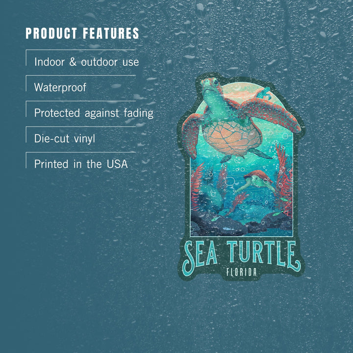 Florida, Fluid Linework, Sea Turtle, Contour, Vinyl Sticker Sticker Lantern Press