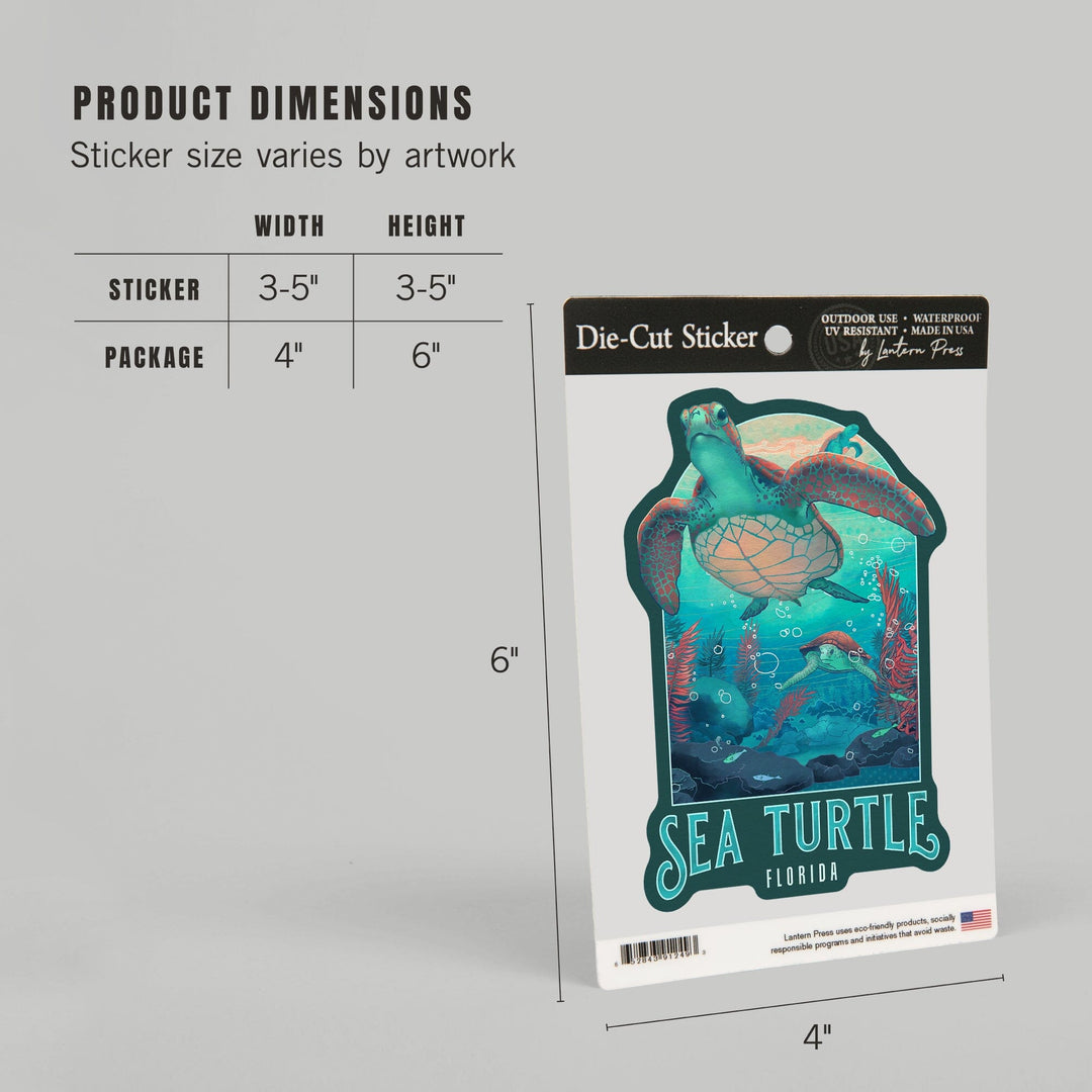 Florida, Fluid Linework, Sea Turtle, Contour, Vinyl Sticker Sticker Lantern Press