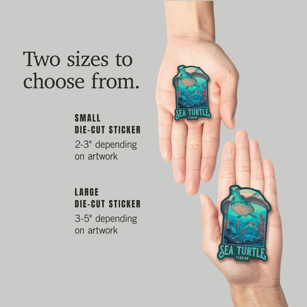 Florida, Fluid Linework, Sea Turtle, Contour, Vinyl Sticker Sticker Lantern Press