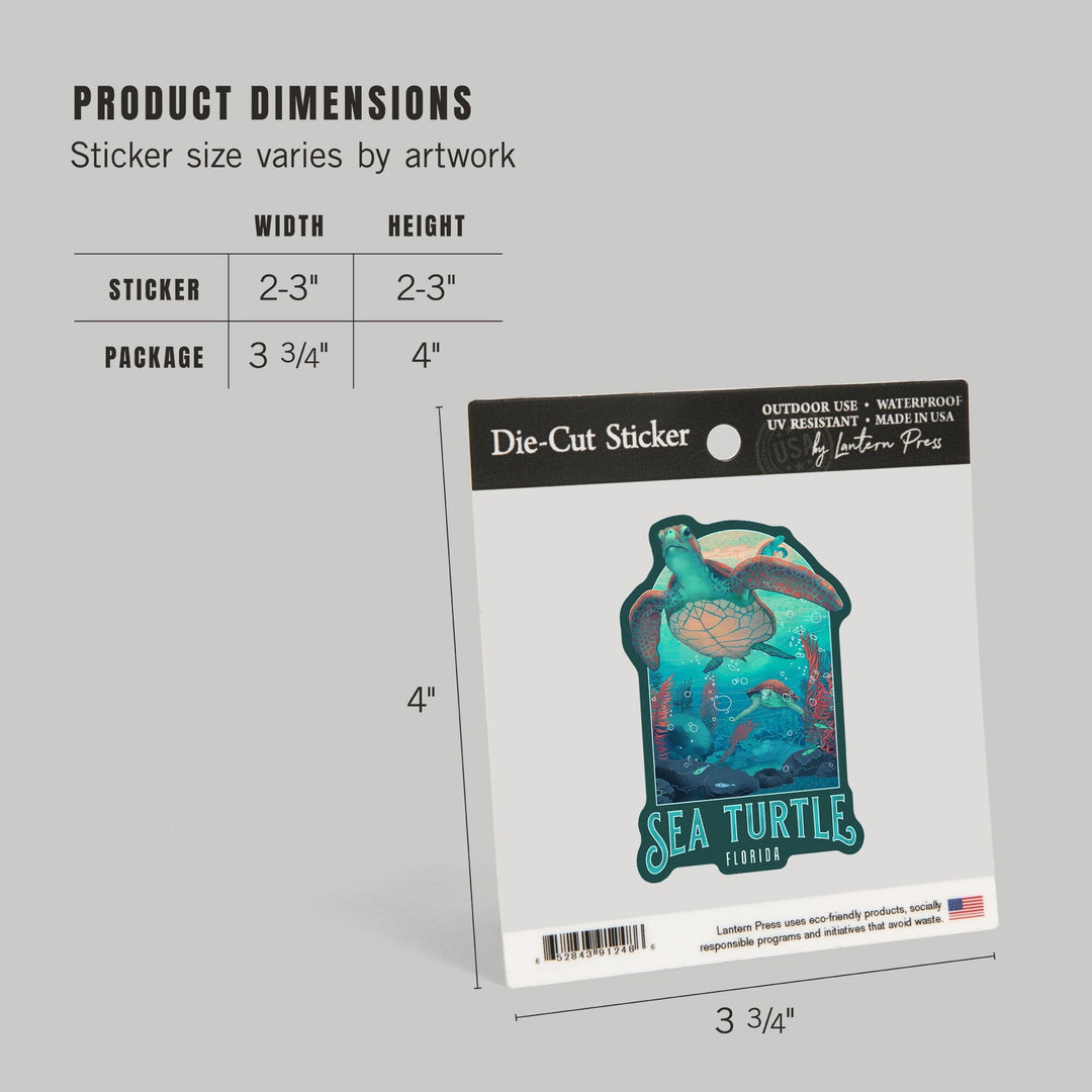 Florida, Fluid Linework, Sea Turtle, Contour, Vinyl Sticker Sticker Lantern Press