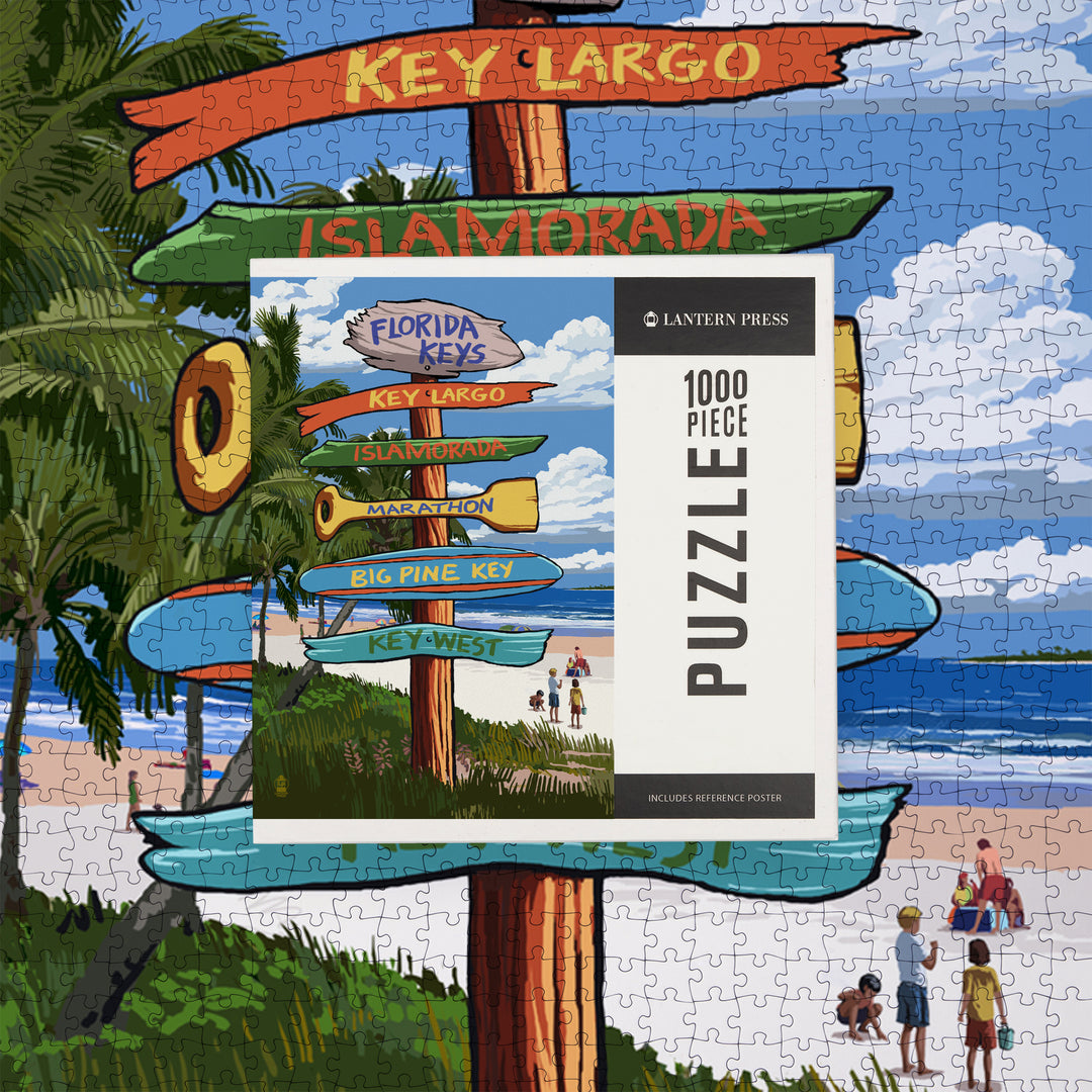 Florida Keys, Destinations Sign, Jigsaw Puzzle Puzzle Lantern Press