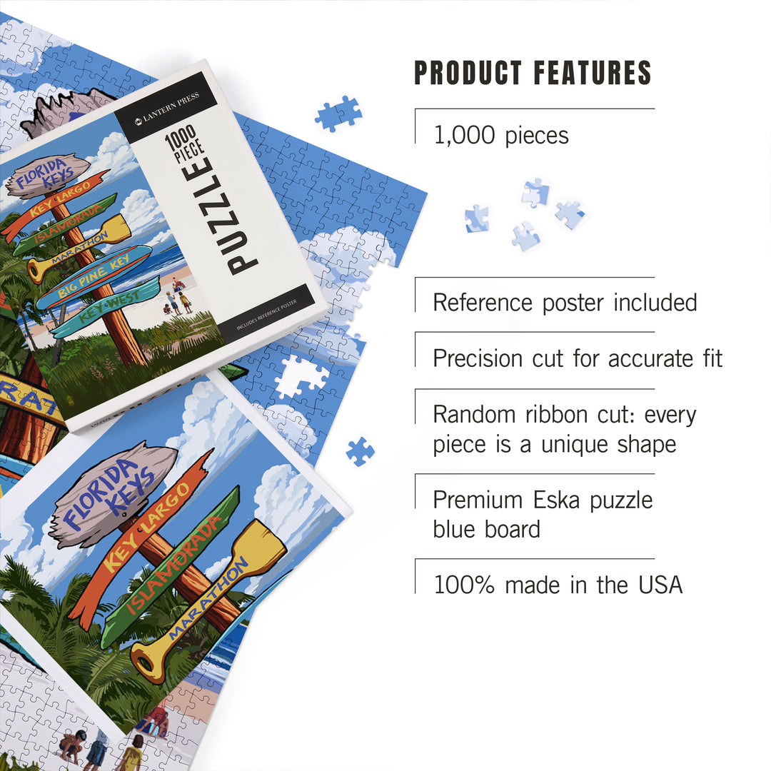 Florida Keys, Destinations Sign, Jigsaw Puzzle Puzzle Lantern Press